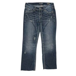 Silver Jeans Women’s Lola 17” Straight Dark Raw Hem Jeans Size 29 Inseam 28”